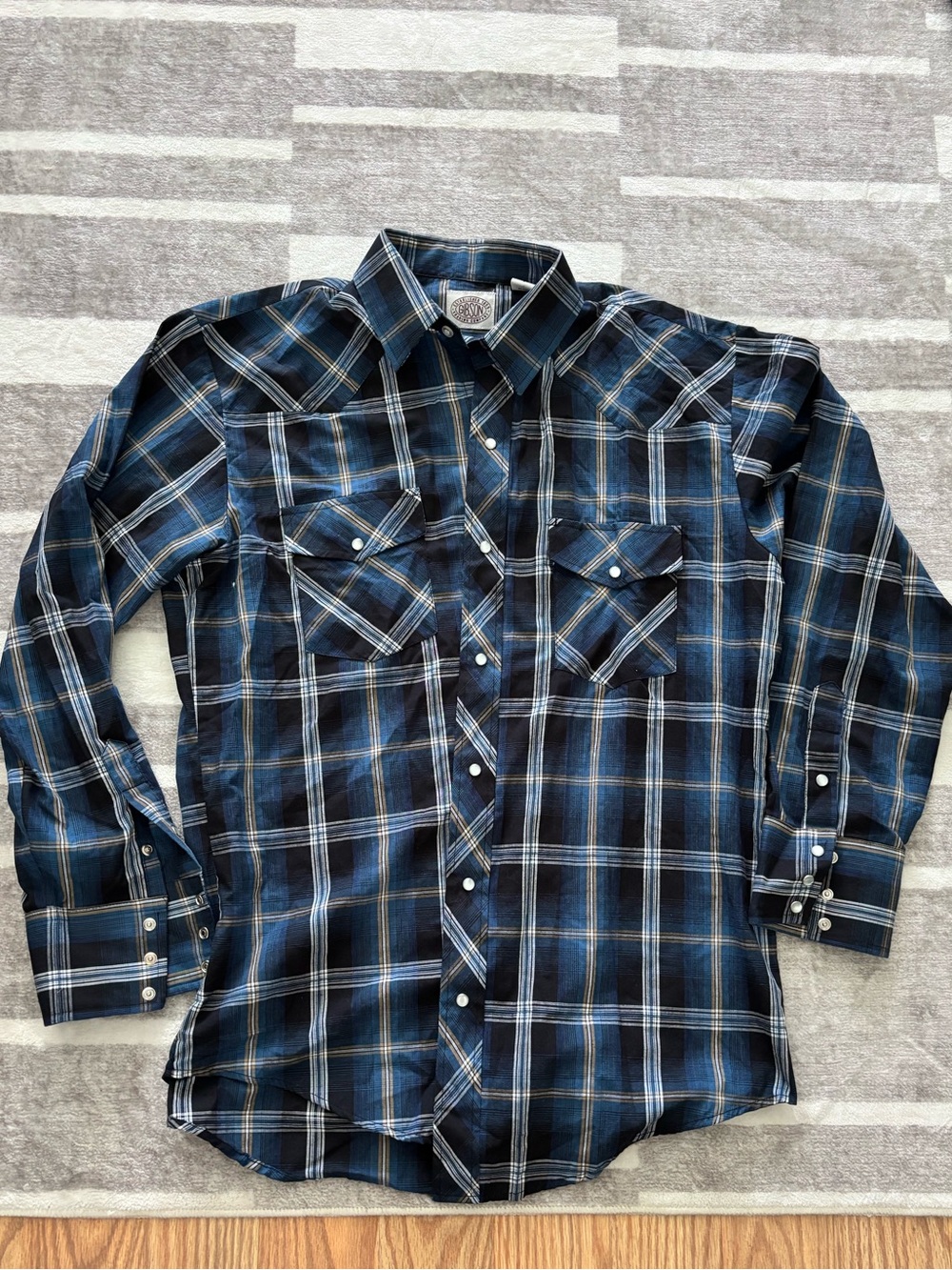 Gibson Men's Blue Plaid Western Button-Up Shirt